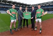 19 February 2016; Seamus Kenny, Meath GAA Operations Manager, centre, with, from left, Meath hurler David Donoghue, Padraic O'Hanrahan, from Uniflu, Éanna Martin, Wexford hurler & Uniflu Brand Manager, and Meath Hurler James Toher, pictured at the Uniflu Announcement of the sponsership of Meath Hurling Teams. Uniflu announces its official sponsorship of Meath Hurling teams. Uniflu today launched its sponsorship of the Meath hurling teams for 2016. The New Meath Jerseys for the 2016 season will feature the Uniflu logo. Croke Park, Dublin. Picture credit: Matt Browne / SPORTSFILE