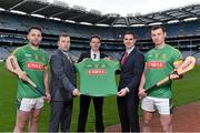 19 February 2016; Seamus Kenny, Meath GAA Operations Manager, centre, with, from left, Meath hurler David Donoghue, Padraic O'Hanrahan, from Uniflu, Éanna Martin, Wexford hurler & Uniflu Brand Manager, and Meath Hurler James Toher, pictured at the Uniflu Announcement of the sponsership of Meath Hurling Teams. Uniflu announces its official sponsorship of Meath Hurling teams. Uniflu today launched its sponsorship of the Meath hurling teams for 2016. The New Meath Jerseys for the 2016 season will feature the Uniflu logo. Croke Park, Dublin. Picture credit: Matt Browne / SPORTSFILE