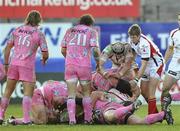 12 December 2009; David Attoub, Stade Francais, tackles Stephen Ferris, Ulster, which resulted in Attoub receiving a 70 week ban for alleged contact with the eye / eye area of  Ferris see http://www.ercrugby.com/eng/5019_15121.php for full judgement. Heineken Cup Pool 4 Round 3, Ulster v Stade Francais, Ravenhill Park, Belfast, Co. Antrim. Picture credit: Oliver McVeigh / SPORTSFILE