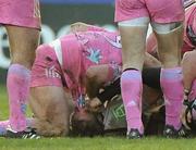 12 December 2009; David Attoub, Stade Francais, tackles Stephen Ferris, Ulster, which resulted in Attoub receiving a 70 week ban for alleged contact with the eye / eye area of  Ferris see http://www.ercrugby.com/eng/5019_15121.php for full judgement. Heineken Cup Pool 4 Round 3, Ulster v Stade Francais, Ravenhill Park, Belfast, Co. Antrim. Picture credit: Oliver McVeigh / SPORTSFILE