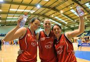 17 January 2010; DCU Mercy players Shauna O'Connor, left, Anne Marie Healy, centre, and Lyndsay Peat celebrate after victory over UL Basketball Club. 2010 Basketball Ireland Women's SuperLeague National Cup Semi-Final, UL Basketball Club v DCU Mercy, Neptune Stadium, Cork. Picture credit: Brendan Moran / SPORTSFILE