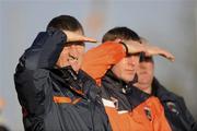 16 January 2010; Armagh manager Paddy O'Rourke, left, with his assistants Justin McNult, centre, and Donal Murtagh. Barrett Sports Lighting Dr. McKenna Cup, Group A, Armagh v UUJ,  St Oliver Plunkett Park, Crossmaglen, Co. Armagh. Picture credit: Oliver McVeigh / SPORTSFILE