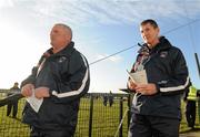 16 January 2010; Armagh manager Paddy O'Rourke, right, and his assistant Donal Murtagh leave the field at half time. Barrett Sports Lighting Dr. McKenna Cup, Group A, Armagh v UUJ,  St Oliver Plunkett Park, Crossmaglen, Co. Armagh. Picture credit: Oliver McVeigh / SPORTSFILE *** Local Caption ***