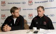 20 January 2010; Ulster captain Chris Henry, left, and head coach Brian McLaughlin during a press conference ahead of their Heineken Cup game against Bath on Saturday. Newforge Country Club, Belfast, Co. Antrim. Picture credit: Oliver McVeigh / SPORTSFILE
