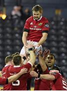 19 February 2016; Munster's Dave Foley wins possession in a lineout. Guinness PRO12, Round 15, Glasgow v Munster, Rugby Park, Kilmarnock, Scotland. Picture credit: Ross Parker / SPORTSFILE