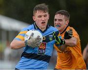 20 February 2016; Tom Hayes, University College Dublin, in action against Davey Byrne, Dublin City University. Independent.ie HE GAA Sigerson Cup Final, University College Dublin v Dublin City University, UUJ, Jordanstown, Co. Antrim. Picture credit: Oliver McVeigh / SPORTSFILE