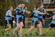 20 February 2016; University College Dublin players celebrate at the final whistle. Independent.ie HE GAA Sigerson Cup Final, University College Dublin v Dublin City University, UUJ, Jordanstown, Co. Antrim. Picture credit: Oliver McVeigh / SPORTSFILE