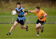 20 February 2016; Niall Kelly, University College Dublin, in action against David Byrne, Dublin City University. Independent.ie HE GAA Sigerson Cup Final, University College Dublin v Dublin City University, UUJ, Jordanstown, Co. Antrim. Picture credit: Oliver McVeigh / SPORTSFILE