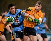 20 February 2016; Colm Basquel, University College Dublin, in action againsy Stephen Attride, Dublin City University. Independent.ie HE GAA Sigerson Cup Final, University College Dublin v Dublin City University, UUJ, Jordanstown, Co. Antrim. Picture credit: Oliver McVeigh / SPORTSFILE