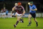 20 February 2016; Conor Whelan, Galway, passes off under pressure from Johnny McCaffrey, Dublin. Allianz Hurling League, Division 1A, Round 2, Dublin v Galway. Parnell Park, Dublin. Picture credit: Piaras Ó Mídheach / SPORTSFILE