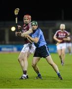 20 February 2016; Joe Cannning, Galway, and Johnny McCaffrey, Dublin, jostle for position as they await a sideline cut. Allianz Hurling League, Division 1A, Round 2, Dublin v Galway. Parnell Park, Dublin. Picture credit: Piaras Ó Mídheach / SPORTSFILE