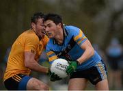20 February 2016; Colm Basquel, University College Dublin, in action against Conor Moynagh, Dublin City University. Independent.ie HE GAA Sigerson Cup Final, University College Dublin v Dublin City University, UUJ, Jordanstown, Co. Antrim. Picture credit: Oliver McVeigh / SPORTSFILE