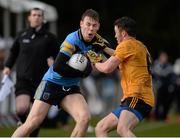 20 February 2016; Liam Casey, University College Dublin, in action against Conor Moynagh, Dublin City University. Independent.ie HE GAA Sigerson Cup Final, University College Dublin v Dublin City University, UUJ, Jordanstown, Co. Antrim. Picture credit: Oliver McVeigh / SPORTSFILE