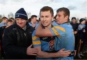 20 February 2016; Jack McCaffrey and Ryan Wylie, University College Dublin, celebrate at the end of the game. Independent.ie HE GAA Sigerson Cup Final, University College Dublin v Dublin City University, UUJ, Jordanstown, Co. Antrim. Picture credit: Oliver McVeigh / SPORTSFILE