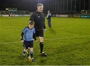 20 February 2016; Mascot Evan Coyne, aged 8, from Trinity Gaels, with linesman Barry Kelly before the game. Allianz Hurling League, Division 1A, Round 2, Dublin v Galway, Parnell Park, Dublin. Picture credit: Piaras Ó Mídheach / SPORTSFILE