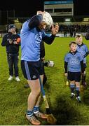 20 February 2016; Mascots Ryan Coyne, behind, aged 11, and Evan Coyne, aged 8, both from Trinity Gaels, with team captain Liam Rushe before the game. Allianz Hurling League, Division 1A, Round 2, Dublin v Galway, Parnell Park, Dublin. Picture credit: Piaras Ó Mídheach / SPORTSFILE