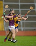 21 February 2016; Aidan Nolan, Wexford, in action against Jack Brown, Clare. Allianz Hurling League, Division 1B, Round 2, Wexford v Clare. Innovate Wexford Park, Wexford. Picture credit: Piaras Ó Mídheach / SPORTSFILE