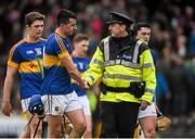 21 February 2016; Garda, Stephen Hogan shakes hands with Patrick Maher, Tipperary, at the end of the game. Allianz Hurling League, Division 1A, Round 2, Kilkenny v Tipperary, Nowlan Park, Kilkenny. Picture credit: Ray McManus / SPORTSFILE