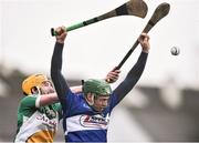 21 February 2016; Paddy Murphy, Offaly, in action against Patrick Purcell, Laois. Allianz Hurling League, Division 1B, Round 2, Offaly v Laois, O'Connor Park, Tullamore, Co. Offaly. Picture credit: David Maher / SPORTSFILE