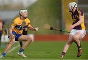 21 February 2016; Aaron Shanagher, Clare, in action against Liam Ryan, Wexford. Allianz Hurling League, Division 1B, Round 2, Wexford v Clare. Innovate Wexford Park, Wexford. Picture credit: Piaras Ó Mídheach / SPORTSFILE