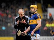 21 February 2016; Padraic Maher, Tipperary, has his name written in the book by referee Cathal McAllister before he is shown a yellow card. Allianz Hurling League, Division 1A, Round 2, Kilkenny v Tipperary, Nowlan Park, Kilkenny. Picture credit: Dean Cullen / SPORTSFILE