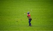 21 February 2016; Seven year old, Andrew Brennan, a member of the James Stephens club, practices his hurling skills after the game. Allianz Hurling League, Division 1A, Round 2, Kilkenny v Tipperary, Nowlan Park, Kilkenny. Picture credit: Ray McManus / SPORTSFILE