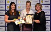 1 June 2016; Jennifer Grant, Tipperary, centre, receives her Division 3 Lidl Ladies Team of the League Award from Aoife Clarke, head of communications, Lidl Ireland, left, and Marie Hickey, President of Ladies Gaelic Football, right, at the Lidl Ladies Teams of the League Award Night. The Lidl Teams of the League were presented at Croke Park with 60 players recognised for their performances throughout the 2016 Lidl National Football League Campaign. The 4 teams were selected by opposition managers who selected the best players in their position with the players receiving the most votes being selected in their position. Croke Park, Dublin. Photo by Cody Glenn/Sportsfile