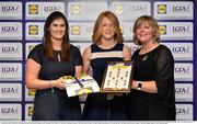 1 June 2016; Grainne Kenneally, Waterford, centre, receives her Division 3 Lidl Ladies Team of the League Award from Aoife Clarke, head of communications, Lidl Ireland, left, and Marie Hickey, President of Ladies Gaelic Football, right, at the Lidl Ladies Teams of the League Award Night. The Lidl Teams of the League were presented at Croke Park with 60 players recognised for their performances throughout the 2016 Lidl National Football League Campaign. The 4 teams were selected by opposition managers who selected the best players in their position with the players receiving the most votes being selected in their position. Croke Park, Dublin. Photo by Cody Glenn/Sportsfile