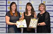 1 June 2016; Alva Neary, Limerick, centre, receives her Division 4 Lidl Ladies Team of the League Award from Aoife Clarke, head of communications, Lidl Ireland, left, and Marie Hickey, President of Ladies Gaelic Football, right, at the Lidl Ladies Teams of the League Award Night. The Lidl Teams of the League were presented at Croke Park with 60 players recognised for their performances throughout the 2016 Lidl National Football League Campaign. The 4 teams were selected by opposition managers who selected the best players in their position with the players receiving the most votes being selected in their position. Croke Park, Dublin. Photo by Cody Glenn/Sportsfile
