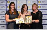 1 June 2016; Kristine Reidy, Limerick, centre, receives her Division 4 Lidl Ladies Team of the League Award from Aoife Clarke, head of communications, Lidl Ireland, left, and Marie Hickey, President of Ladies Gaelic Football, right, at the Lidl Ladies Teams of the League Award Night. The Lidl Teams of the League were presented at Croke Park with 60 players recognised for their performances throughout the 2016 Lidl National Football League Campaign. The 4 teams were selected by opposition managers who selected the best players in their position with the players receiving the most votes being selected in their position. Croke Park, Dublin. Photo by Cody Glenn/Sportsfile