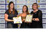1 June 2016; Lorna Fusciardi, Wicklow, receives her Division 4 Lidl Ladies Team of the League Award from Aoife Clarke, head of communications, Lidl Ireland, left, and Marie Hickey, President of Ladies Gaelic Football, right, at the Lidl Ladies Teams of the League Award Night. The Lidl Teams of the League were presented at Croke Park with 60 players recognised for their performances throughout the 2016 Lidl National Football League Campaign. The 4 teams were selected by opposition managers who selected the best players in their position with the players receiving the most votes being selected in their position. Croke Park, Dublin. Photo by Cody Glenn/Sportsfile
