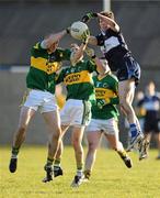 16 January 2010; Mike O'Donoghue, Kerry, catches a 'mark' ahead of team-mate Georke O'Keeffe, and Kevin Hartnett, IT Tralee. McGrath Cup, Preliminary Round, Kerry v IT Tralee, Strand Road Pitch, Kerins O'Rahillys GAA Club, Tralee, Co. Kerry. Picture credit: Brendan Moran / SPORTSFILE