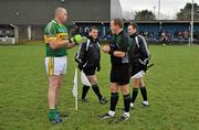 16 January 2010; Kerry captain Micheal Quirke speaks to referee Conor Lane before the game in relation to the new rules. McGrath Cup, Preliminary Round, Kerry v IT Tralee, Strand Road Pitch, Kerins O'Rahillys GAA Club, Tralee, Co. Kerry. Picture credit: Brendan Moran / SPORTSFILE