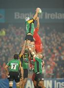 22 January 2010; Juandre Kruger, Northampton Saints, wins possession in the line-out against Donncha O'Callaghan, Munster. Heineken Cup, Pool 1, Round 6, Munster v Northampton Saints, Thomond Park, Limerick. Picture credit: Matt Browne / SPORTSFILE