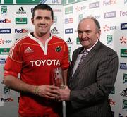22 January 2010; Alan Quinlan, Munster, who was presented with the Heineken Man of the Match award by Pat Maher, National Sponsorship and Events Manager, Heineken Ireland. Heineken Cup, Pool 1, Round 6, Munster v Northampton Saints, Thomond Park, Limerick. Picture credit: Matt Browne / SPORTSFILE