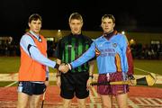 21 January 2010; Dublin Senior Hurlers captain Kevin Flynn with St. Declan's All-Stars captain Stuart Mullen and referee Barry Kelly, Westmeath. St. Declan's All-Stars v Dublin Senior Hurlers, St. Brigid's GAA, Russell Park, Dublin. Picture credit: Stephen McCarthy / SPORTSFILE