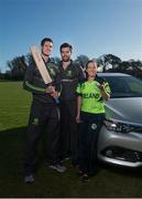 22 February 2016; Cricket Ireland received a major boost to the organisation and their quest for Test Cricket in 2018 with Toyota renewing their relationship with the sports body for a further four years. The announcement was made today at Malahide Cricket Club and pictured are from left, George Dockrell, Andrew Balbirnie and Isobel Joyce. Malahide Cricket Club, Dublin Rd, Malahide, Co. Dublin. Picture credit: Piaras Ó Mídheach / SPORTSFILE