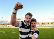 22 February 2016; Conor Jennings, left, and James Kenny, Belvedere College, celebrate their side's victory. Bank of Ireland Leinster Schools Senior Cup Quarter-Final Replay, Blackrock College v Belvedere College. Donnybrook Stadium, Donnybrook, Dublin. Picture credit: Stephen McCarthy / SPORTSFILE