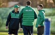 23 February 2016; Ireland head coach Joe Schmidt, left, with forwards coach Simon Easterby and Paddy Jackson, right, during squad training. Carton House, Maynooth, Co. Kildare. Picture credit: Brendan Moran / SPORTSFILE