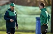 23 February 2016; Ireland head coach Joe Schmidt, left, with Paddy Jackson during squad training. Carton House, Maynooth, Co. Kildare. Picture credit: Brendan Moran / SPORTSFILE