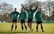 23 February 2016; Ireland players, from left, Andrew Trimble, Cian Healy, Conor Murray and Mike Ross during squad training. Carton House, Maynooth, Co. Kildare. Picture credit: Brendan Moran / SPORTSFILE
