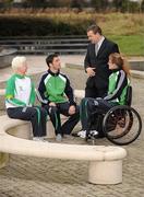25 January 2010; The Irish Paralympic Team are to wear O'Neills kit for 2012 Paralympic Games in London after the Paralympic Council of Ireland announced O'Neills as the Official Kit Supplier to the 2012 Irish Paralympic Team. At the announcement are, from left, Catherine Walsh, Cycling, Gary Messett, Football, Liam Harbison, CEO, Paralympic Council of Ireland, and Eimear Breathnach, Table Tennis. Sport HQ, Parkwest Business Park, Clondalkin, Dublin. Picture credit: Brendan Moran / SPORTSFILE