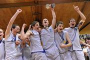 27 January 2010; Pobailscoil Inbhear Sceine, Kerry, captain Gavin Crowley and his team-mates celebrate with the cup. All-Ireland School Cup Finals 2010 - U16 Boys B Final, Patrician High School, Monaghan v Pobailscoil Inbhear Sceine, Kerry, National Basketball Arena, Tallaght, Dublin. Picture credit: Brian Lawless / SPORTSFILE