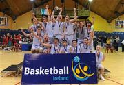 27 January 2010; The Pobailscoil Inbhear Sceine, Kerry, team celebrate with the cup. All-Ireland School Cup Finals 2010 - U16 Boys B Final, Patrician High School, Monaghan v Pobailscoil Inbhear Sceine, Kerry, National Basketball Arena, Tallaght, Dublin. Picture credit: Brian Lawless / SPORTSFILE