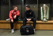 24 February 2016; Conor Powell, left, Longford Town and John Dunleavy, Cork City, during the launch of the 2016 SSE Airtricity League. Aviva Stadium, Dublin. Picture credit: David Maher / SPORTSFILE