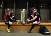 24 February 2016; Kurtis Byrne, left, Boheminans FC, and Graham Doyle, Wexford Youths FC, at the launch of the 2016 SSE Airtricity League. Aviva Stadium, Dublin. Picture credit: David Maher / SPORTSFILE