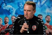 24 February 2016; Derry City manager Kenny Shiels is interviewed during the launch of the 2016 SSE Airtricity League. Aviva Stadium, Dublin. Picture credit: Brendan Moran / SPORTSFILE