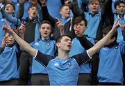 24 February 2016; A St Michael’s College supporter leads a chant before the game. Bank of Ireland Leinster Schools Junior Cup, Round 2, Terenure College v St Michael’s College, Donnybrook Stadium, Donnybrook, Dublin. Picture credit: Sam Barnes / SPORTSFILE