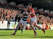 24 February 2016; Paul Buckley, PBC, is tackled by Ian Casey, CBC. Munster Schools Senior Cup, Semi-Final, CBC v PBC, Irish Independent Park, Cork. Picture credit: Eóin Noonan / SPORTSFILE