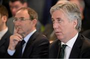24 February 2016; John Delaney, right, Chief Executive of the FAI, in the company of Republic of Ireland manager Martin O'Neill during the launch of the 2016 SSE Airtricity League. Aviva Stadium, Dublin. Picture credit: Brendan Moran / SPORTSFILE